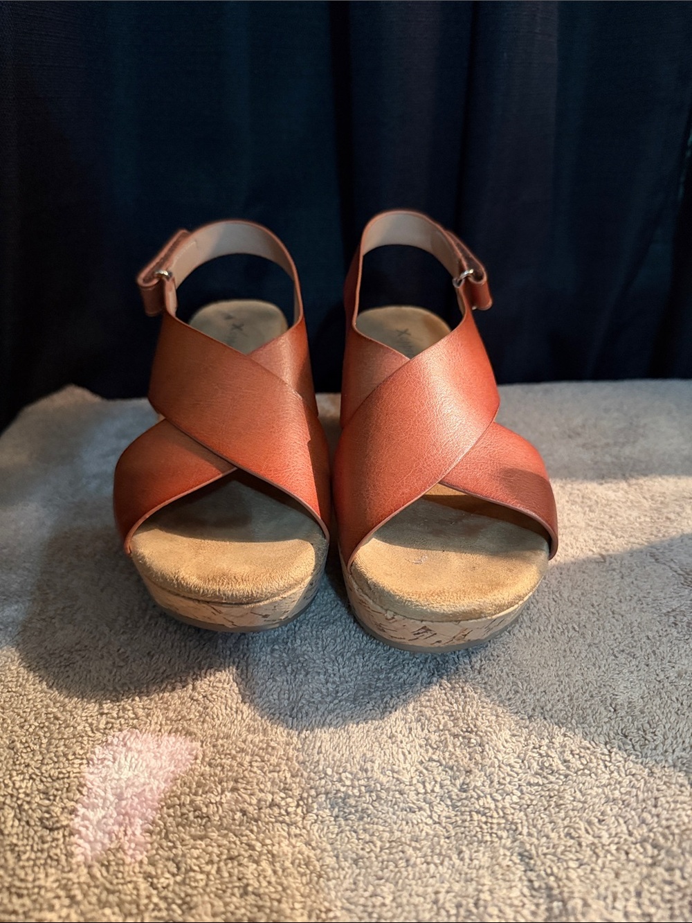 Xappeal Copper-Tone Crisscross Wedge Sandals